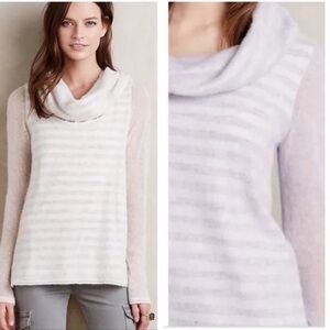 Moth Anthropologie Gray Cream Double Layer Cowl Neck Alpaca Wool Sweater Size XL